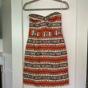 Trina Turk Orange Geo Pattern Strapless Dress